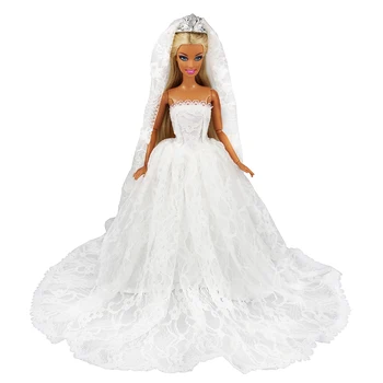 Moda ročno lepo belo lutka poroka obleke, princesa nevesta obleko lutke, dodatki za barbie igre DIY darilo za rojstni dan
