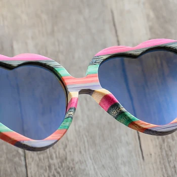 Moda Srce Sončna Očala Blagovne Znamke Oblikovalec 2018 Ženske Les, Bambus, Sončna Očala Mens Polarizirana Roza Odtenek