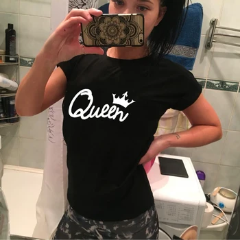Moda za Ženske Casual Sexy Žensk T Shirt Pismo, Kralj, Kraljica Poletnih Vrh Tee Shirt Femme Ženske Poletne Bluze 2019