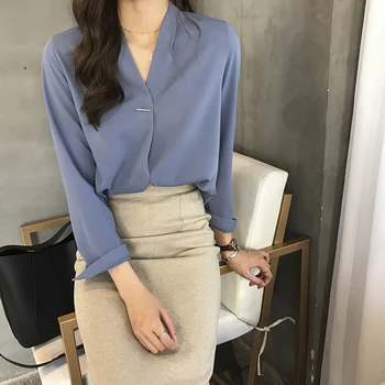 Moda za Ženske, Šifon Bluzo Majica Urad za Delo Obrabe Ženske Vrhovi Majice z Dolgimi Rokavi M-4XL Plus Velikost