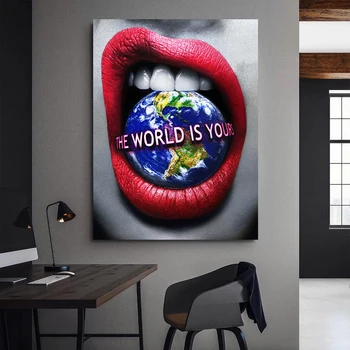 Moderno Črno Seksi Ustnice z Dolarjev Zemlji Platno Slikarstvo Plakatov in Fotografij Stenske Slike Za dnevno Sobo Cuadros Doma Dekor
