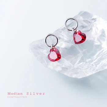 Modian Spusti Uhani Za Ženske Čar Rdeče Srce Ruby Minimalističen 925 Sterling Srebro Krog Visijo Uhan Korejski Modni Nakit