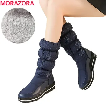 MORAZORA Plus velikost 35-44 let Rusija toplo, sneg škornji ženske ravno platforma čevlji debel krzno, zimski škornji ženske sredi tele škornje spusti ladje