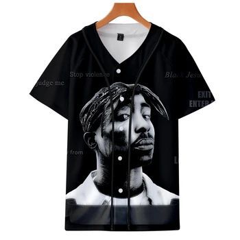 Moški Ženske 3D Tiskanja Tupac 2pac T-shirt Kratek rokav O-Vratu Baseball majica Hip Hop Zamotek harajuku Ulične Design Baseball Jersey