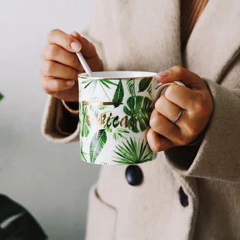 Najboljši Zlati Kapi Zeleno Plat Novega Modela, Porcelana Kava Latte Vrč Tiskanje Teacup Keramično Skodelico Čaja Kosti Kitajske Vode Drinkware