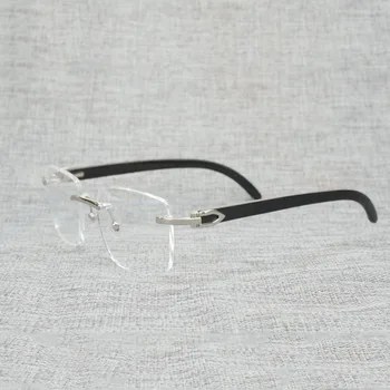 Naravnega Lesa Kvadratnih Jasno Očal Okvir Moških Buffalo Rog Oversize Rimless Optičnih Očal za Ženske Branje Očala Oculos