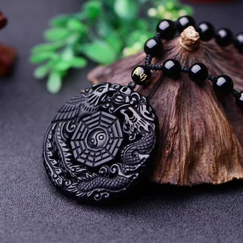 Naravni Obsidian Black Dragon Phoenix Obesek Kroglice Ogrlico, Čar, Moda Nakit, Ročno Izrezljano Amulet Darila za Svoje Ženske Moški
