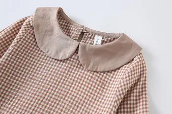 Nov Baby Ovratnik Shirt Traku Preveriti Otrok Dolg Rokav Jakna Dekliška Šola Bluze Otrok Dekle Top Bluzo