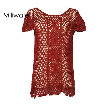 Nov prihod poletja ročno kvačkani votlih iz ženski top majica priložnostne brez rokavov pulover ženske T shirt 621