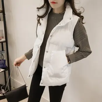 Nova Jesensko-zimski telovnik korejski moda za študentske trdna toplo brez rokavov bombaž jakna telovnik ženske jakna waistcoat vrhovi plus velikost