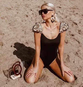 Nova Plaža Moda Seksi Ruffles Ženske Povoj Bodysuit 2020 Slavni Modni Oblikovalec Plažo Bodysuit