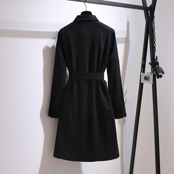 Nove jesensko zimske plus velikost shirt obleko za ženske velika svoboden priložnostne dolg rokav črni pas gumb obleko 3XL 4XL 5XL 6XL 7XL
