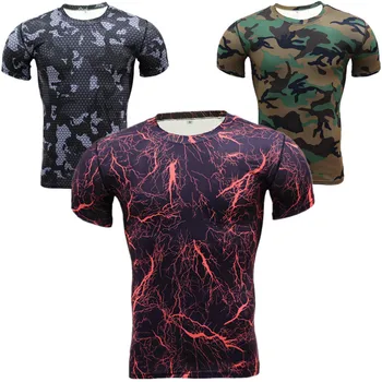 Novo 2017 Base Layer Prikrivanje T Shirt Fitnes Nogavice Quick Dry Camo T Majice, Vrhovi & Tees Usposabljanje Compression Majica