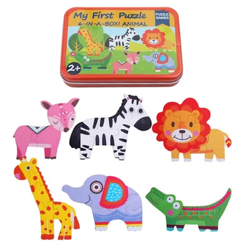 Novo 6 V 1 Železa Polje Risanka Živali Lesene Puzzle Otrok Montessori Začetku Izobraževalne Igrače Otroške Igrače Darila Za Otroke