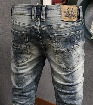 Novo Modo Ulične Moške Jeans Retro Oprati Slim Fit Ripped Kavbojke Moški Hip Hop Hlače Elastična Letnik Modne Kavbojke Homme
