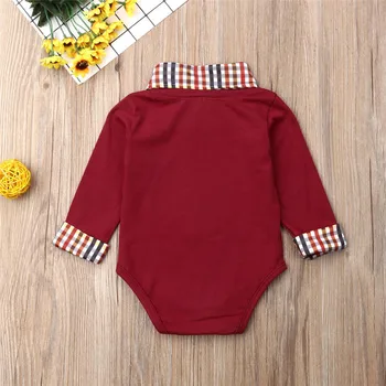 Novorojenega Dojenčka Baby Boy Zahvalni dan obleko z dolgimi rokavi rdeče Romper Vrhovi gospoda, Obleko Otroci Jumpuit Oblačila, ki