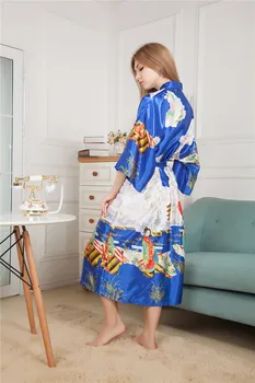 Novost Natisnjeni Dolgo Slog Žensk Kimono Plašč Letnik Natisnjeni Nightgown Kopalni Plašč Saten Sleepwear Hišna Obleke Ena Velikost M05