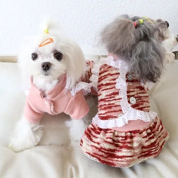 Oblačila za pse, Moda Lady Čipke Mačka Pes Obleko Moda za HIŠNE živali Oblačila Za Pse Hišnih Kuža, Pozimi Toplo Izdelki za Hišne živali Kuža Chihuahua
