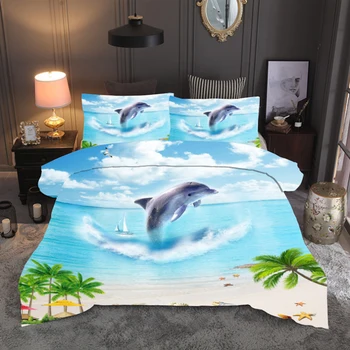Ocean beach Dolphin pokrajino 3D posteljnina nabor Rjuhe Prevleke Pillowcases twin polno quenn kralj tolažnik kompleti posteljnine posteljnina
