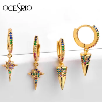 OCESRIO moda cirkon gold uhani ženske star križ cone taper Spusti uhani za ženske Luksuzni poročni nakit ers-q29