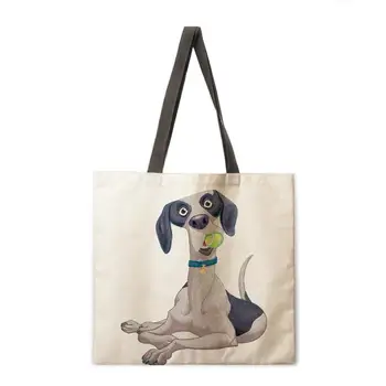 Oljna slika pismo pes slikarstvo perilo nakupovalna torba ženske priložnostne torbici torba moda plaže vrečko zložljiva nakupovalna torba