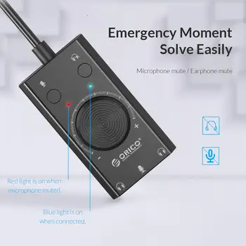 ORICO SC2 Zunanjo USB Zvočno Kartico 3 Vrata Stereo Mikrofon Zvočnik Slušalke Napajalnik Izključite Stikalo za Prilagajanje Glasnosti Brezplačno Pogon