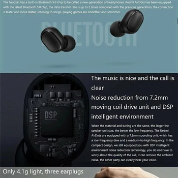 Original Xiaomi Redmi Airdots 2 Headeset Stavko Brezžična Tehnologija Bluetooth 5.0 Slušalke Hi-Fi Stereo Zvok Bas Slušalke Brezžične Čepkov