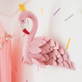 Otroci Dekle Soba Dekoracijo 3D Polnjene Živali Glave Swan Flamingo Glavo Steni Visi Dekor Za Vrtec Dekor Fotografija Rekviziti
