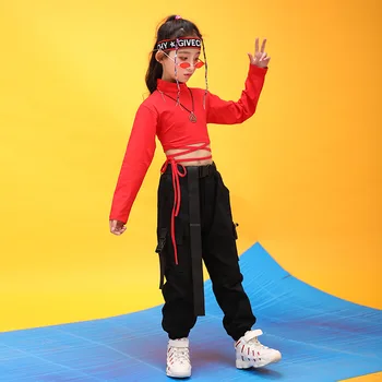 Otroci Hip Hop Oblačila Visoko Neck Majica Rokavi Top Rastlinske Črne Teče Hlače Priložnostno za Dekle, Jazz Ples Kostum Ples Obleke