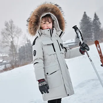 Otrok Navzdol Jakno za Fante Dolgo Zgosti 2020 Nove Zimske Dekleta Plašč Otroci v Smučarskih Snowsuits ruske Zime Big Rea Krzno, Unisex