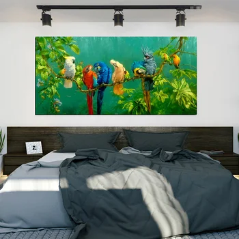 OUCAG Je Papiga, ki Počiva Na Veji Platno Plakat Sodobne Akvarel Tropski Gozd Ptica Steno Umetnosti Slikarstva, Dom Dekoracija