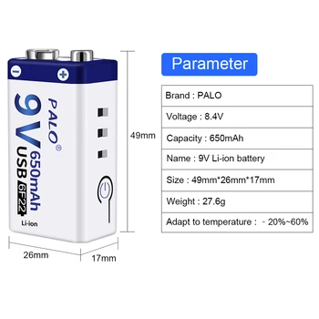 PALO f22 baterijo, usb 9v baterijo litij-ionska baterija li-ion za mikrofon