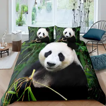 Panda Jedo Bambusa Posteljnina Nabor Kraljica 3D Srčkan Natisnjeni Rjuhe Kritje Bedclothes 2/3pcs Tekstil Doma Luksuzni Visoke Kakovosti Bedspread