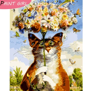 PANIT DEKLE, Barvanje Z Številkami DIY Živali Cat Soba Wall Art brez okvirja Oljne Barve Za Odrasle Doma Dekoracijo VA-0032 40*50 cm