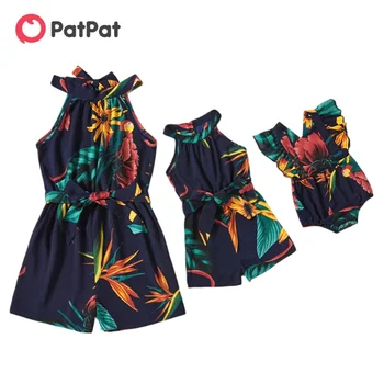PatPat Nov Prihod 2021 Spomladi in Jeseni Cvjetnim Tiskanja brez Rokavov igralne obleke za Mamica-dekle-baby Družino Ujemanje Oblačila