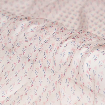 Pearlsilk Roza Majhnimi Cvetovi Natisnjeni Crinkle Šifon Svile Materialov Poletje Obleko DIY oblačila tkanine ping