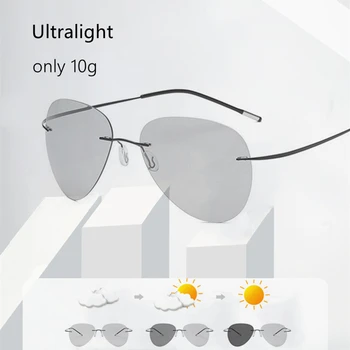 Pilotni Rimless Titana Polarizirana sončna Očala Moški Letnik Ultralahkih blagovne Znamke Oblikovalec brez okvirjev Photochromic sončna Očala za Ženske
