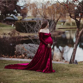 Pleuche Dolgo Porodniškega Fotografija Rekviziti Nosečnosti Obleko Seksi Shoulderless Maxi Obleke, Oblačila Za Nosečnice Fotografijo Ustrelil 2020