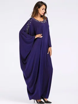 Plus Velikost Kakovosti Nove Arabske Elegantno Svoboden Abaya tam kaftan Islamske Moda Muslimansko Obleko Oblačila Design Ženske Mornarsko modra Dubaj Abaya
