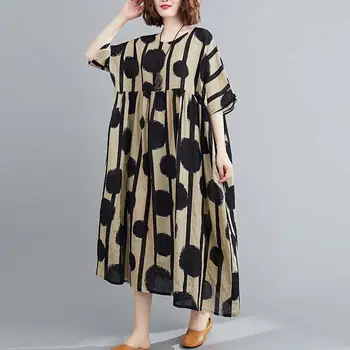 Plus Velikost Letnik Polka Dot Kuhamo Obleko Bombaž Priložnostne Ženske Obleke za Ženske, 4XL 5XL 6XL Haljo Femme Rdeče Dolgo Obleko 2020