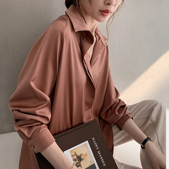 Plus Velikost Ohlapno Majico Jeseni Trdna Dolg Rokav korejski Oblačila Preprosta OL Ženske Bluzo 2020 Moda za Ženske Bluze Žensko 11193