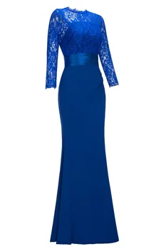 Poceni Kraljevsko modra Dolgo družico obleke 2020 pod $40 morska deklica Rokav Saten Čipke Poroko Gost Stranka Obleke Za Ženske