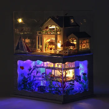 Pohištvo Diy Lutka Hiša, Lesene Miniaturni Lutka Hiše Pohištvo Komplet Puzzle Ročno Izdelane Lutke Obrti Igrače Za Otroke Dekle Darila