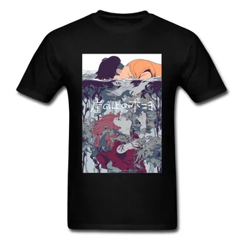 Ponyo na Cliff T-shirt Moški Japonskem Slogu T Shirt Romantično Otroštva Zgodba Tshirt Odraslih Harajuku Natisnjeni Ulične Črno Krpo