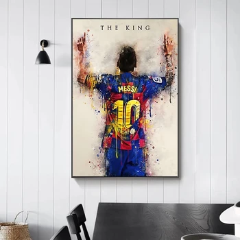 Povzetek Nogometni Star Kralj Messi Platno Slikarstvo Akvarel Plakatov in Fotografij Stenskih slikah, za Dnevna Soba Dekoracijo Doma