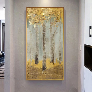 Povzetek Zlato Drevo, Gozd Slikarsko Platno Umetnost Plakata Natisniti Moda Zlati Stenske Slike za dnevno Sobo Oltarja Cuadro Decoracion