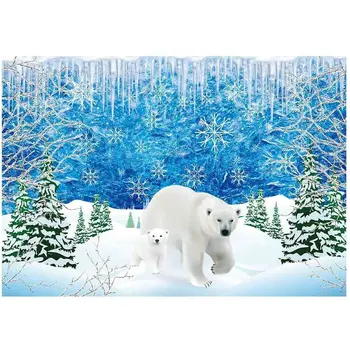 Pozimi Polar Bear Party Luči Led Sneg Čudežni Deželi Fotografije Za Ozadje Baby Tuš Rojstni Dan Torta Namizni Dekor Photo Booth