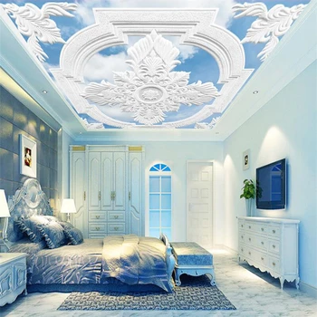 Prilagodite ozadje 3d bele Evropskem slogu, vklesan modro nebo in beli oblaki zidana 3d stereo stropni TV ozadju stene papirja