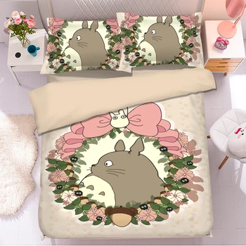Priljubljen Anime Totoro 3D Posteljnina Nabor Rjuhe Prevleke Pillowcases Tolažnik Posteljnina Določa Bedclothes Posteljno Perilo Totoro posteljnina določa 02
