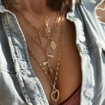 Priljubljena v Evropi in veter, votel, v obliki srca obesek pretirana večplastne star ogrlica z žensko pribor wholesal
